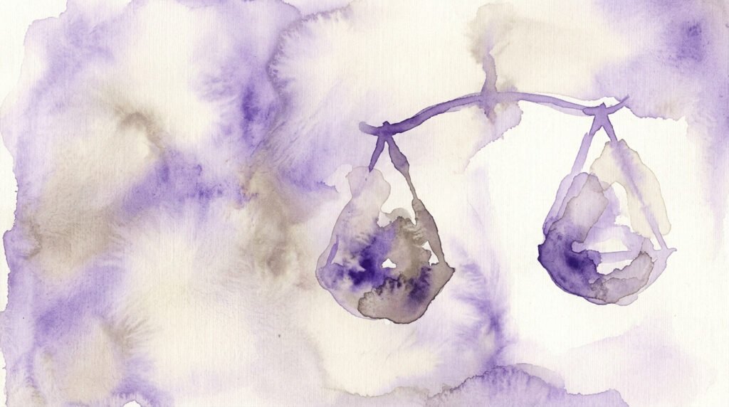 Illustration en aquarelle d'une balance en équilibre suggérée, symbole de la pesée entre coût et valeur d'une stratégie digitale